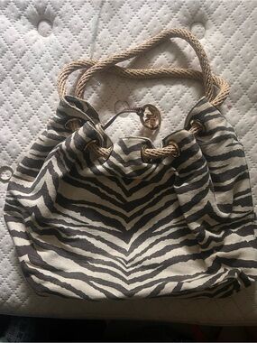 Michael Kors Zebra-Print Rope Handle Tote - Black & Cream